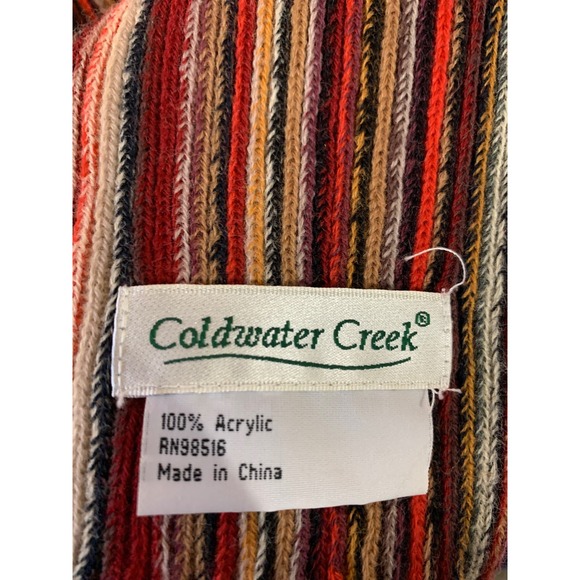 Coldwater Creek Striped Acrylic Scarf Women's Red Orange Tan Fringe Warm Cozy - Picture 3 of 8